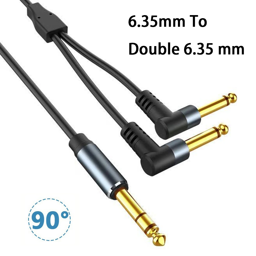 Audio Splitter Y - 6.35mm 1/4インチ TRSオス-デュアル直角6.35mm TSモノラル Yスプリッターコネクタケーブル ステレオブレイクアウトオーディオコード