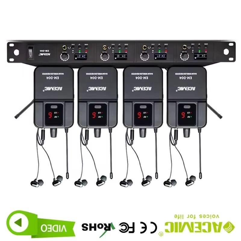 In Ear Monitor Iem - 4チャンネルワイヤレスインイヤーモニターシステム Acemic Professional UHF IEM ステージリターン