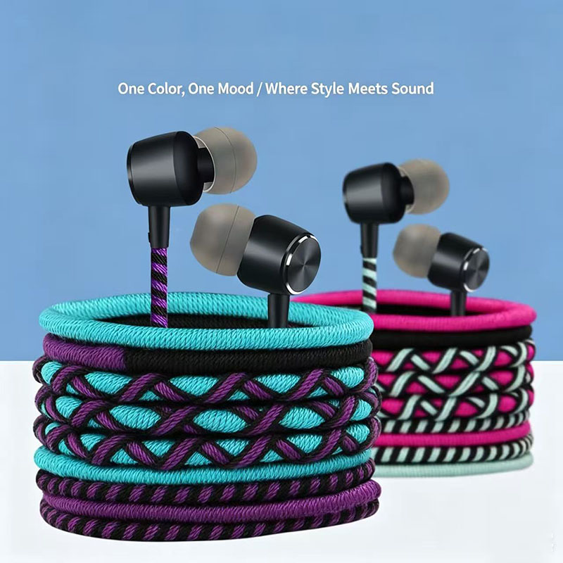 Audiophile Headphone Wired - 編組ワイヤーイヤホン 3.5mm インイヤーヘッドフォン マイク付き ボリュームコントロール ステレオベースヘッドセット