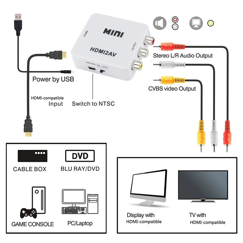 HDMI 互換の RCA コンバータ アダプタ AV/CVB - Audio Splitter Y のレビューと価格